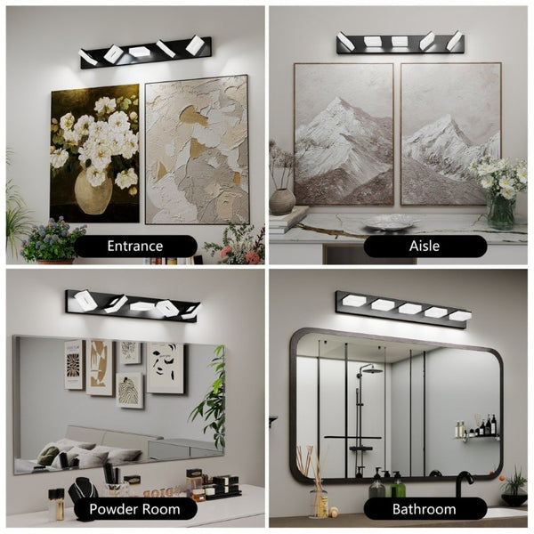 English Elm Led Matte Black Five Light Vanity Bar Frosted Acrylic Bathroom Mirror Wall Fixture W1340P328792