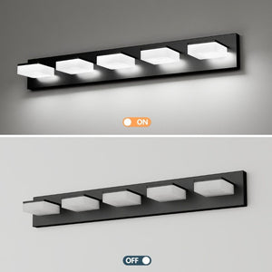 English Elm Led Matte Black Five Light Vanity Bar Frosted Acrylic Bathroom Mirror Wall Fixture W1340P328792