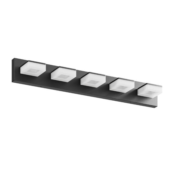 English Elm Led Matte Black Five Light Vanity Bar Frosted Acrylic Bathroom Mirror Wall Fixture W1340P328792