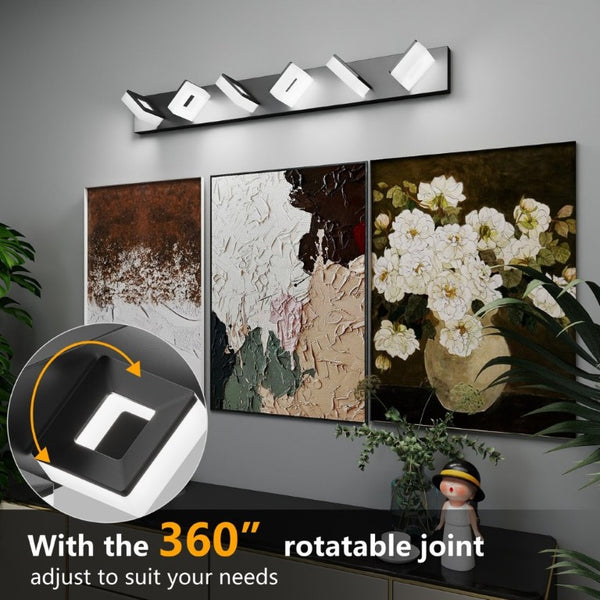 English Elm Led Vanity Light Bar Six Acrylic Shades Matte Black Frame Modern Bathroom Wall Fixture W1340P328793