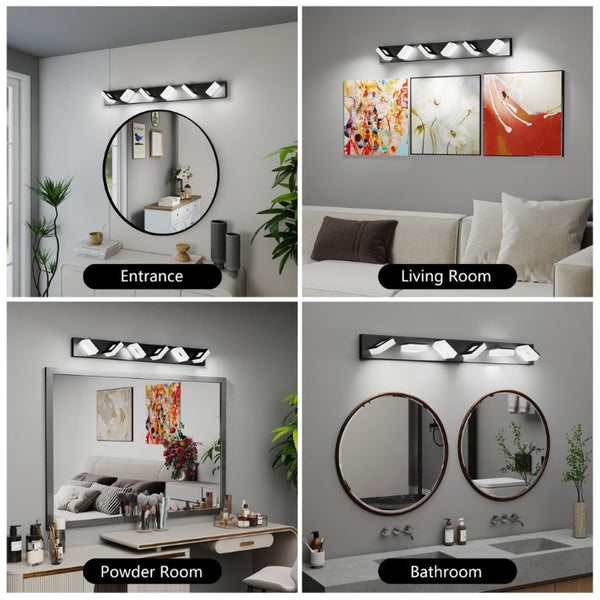 English Elm Led Vanity Light Bar Six Acrylic Shades Matte Black Frame Modern Bathroom Wall Fixture W1340P328793