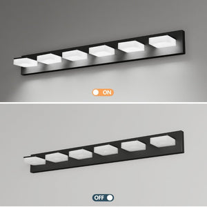 English Elm Led Vanity Light Bar Six Acrylic Shades Matte Black Frame Modern Bathroom Wall Fixture W1340P328793