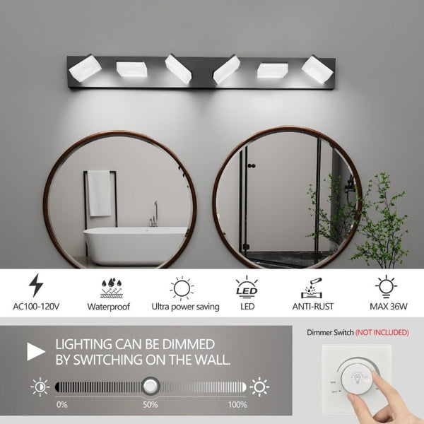 English Elm Led Vanity Light Bar Six Acrylic Shades Matte Black Frame Modern Bathroom Wall Fixture W1340P328793