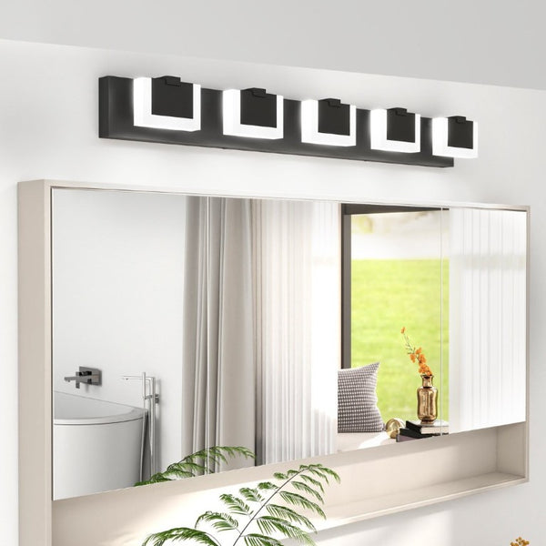 English Elm 5 Light Matte Black Vanity Bar Bidirectional LED Fixture for Modern Bathroom Walls W1340P328796