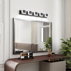 English Elm 5 Light Matte Black Vanity Bar Bidirectional LED Fixture for Modern Bathroom Walls W1340P328796