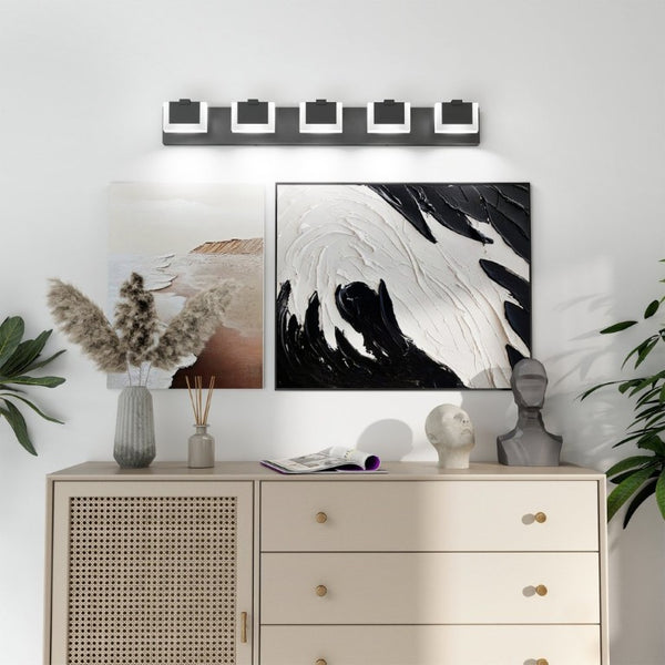 English Elm 5 Light Matte Black Vanity Bar Bidirectional LED Fixture for Modern Bathroom Walls W1340P328796