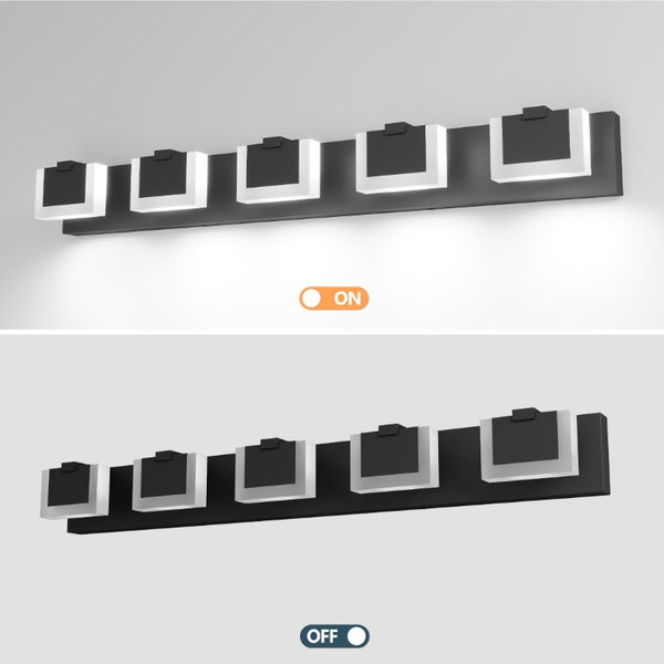 English Elm 5 Light Matte Black Vanity Bar Bidirectional LED Fixture for Modern Bathroom Walls W1340P328796