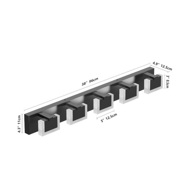 English Elm 5 Light Matte Black Vanity Bar Bidirectional LED Fixture for Modern Bathroom Walls W1340P328796