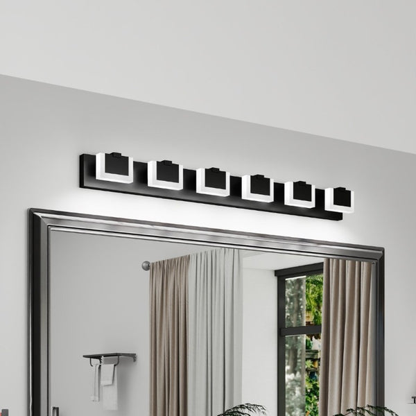 English Elm Led Six Globe Vanity Light Matte Black Bar Fixture with Acrylic Diffusers for Bathrooms W1340P328797