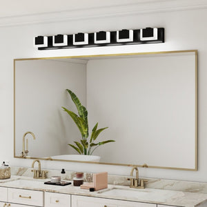 English Elm Led Six Globe Vanity Light Matte Black Bar Fixture with Acrylic Diffusers for Bathrooms W1340P328797