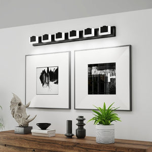 English Elm Led Six Globe Vanity Light Matte Black Bar Fixture with Acrylic Diffusers for Bathrooms W1340P328797