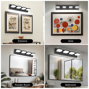 English Elm Black Matte Vanity Light Four Frosted Acrylic Shades Dimmable LED Cool White Bath W1340P328816