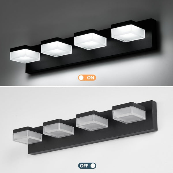 English Elm Black Matte Vanity Light Four Frosted Acrylic Shades Dimmable LED Cool White Bath W1340P328816