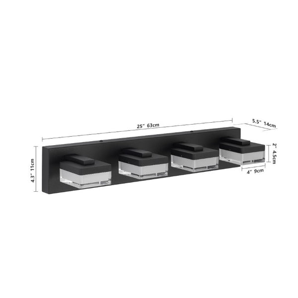 English Elm Black Matte Vanity Light Four Frosted Acrylic Shades Dimmable LED Cool White Bath W1340P328816