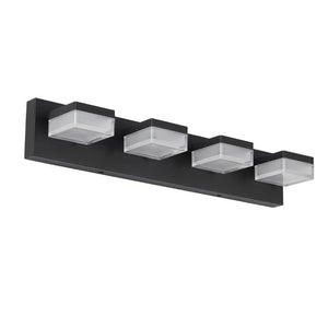 English Elm Black Matte Vanity Light Four Frosted Acrylic Shades Dimmable LED Cool White Bath W1340P328816