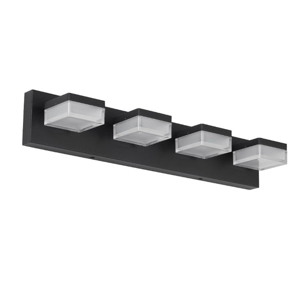 English Elm Black Matte Vanity Light Four Frosted Acrylic Shades Dimmable LED Cool White Bath W1340P328816