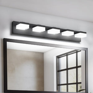 English Elm Bathroom 5 Light LED Vanity Bar Fixture Matte Steel Acrylic Shade Modern Linear Black W1340P328817