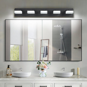 English Elm Bathroom 5 Light LED Vanity Bar Fixture Matte Steel Acrylic Shade Modern Linear Black W1340P328817