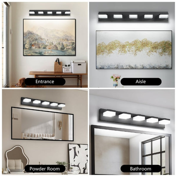 English Elm Bathroom 5 Light LED Vanity Bar Fixture Matte Steel Acrylic Shade Modern Linear Black W1340P328817