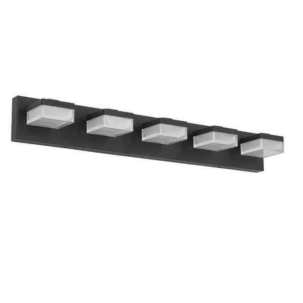 English Elm Bathroom 5 Light LED Vanity Bar Fixture Matte Steel Acrylic Shade Modern Linear Black W1340P328817