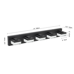 English Elm Bathroom 5 Light LED Vanity Bar Fixture Matte Steel Acrylic Shade Modern Linear Black W1340P328817