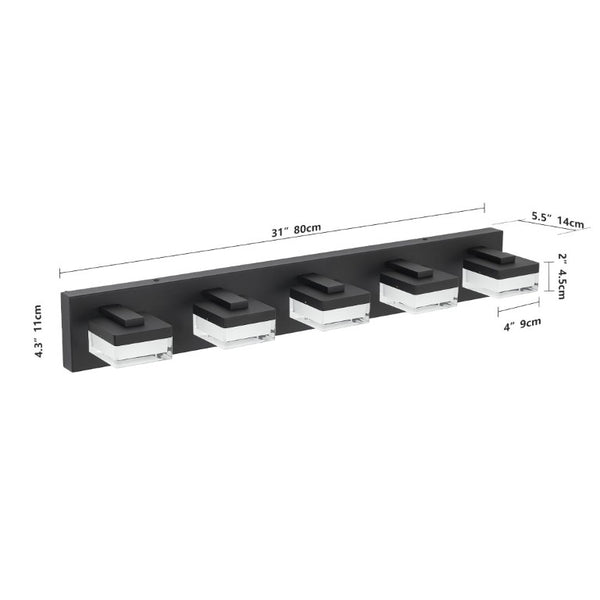 English Elm Bathroom 5 Light LED Vanity Bar Fixture Matte Steel Acrylic Shade Modern Linear Black W1340P328817