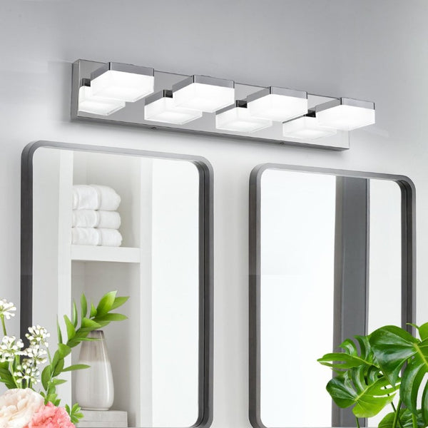 English Elm Modern Chrome 4 Head LED Vanity Bar Light Sleek Bathroom Wall Fixture for Mirrors W1340P328819