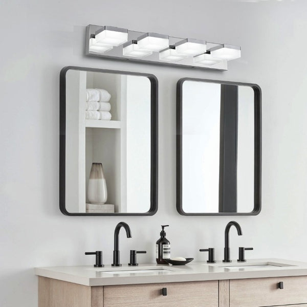 English Elm Modern Chrome 4 Head LED Vanity Bar Light Sleek Bathroom Wall Fixture for Mirrors W1340P328819