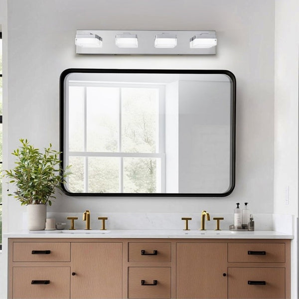 English Elm Modern Chrome 4 Head LED Vanity Bar Light Sleek Bathroom Wall Fixture for Mirrors W1340P328819