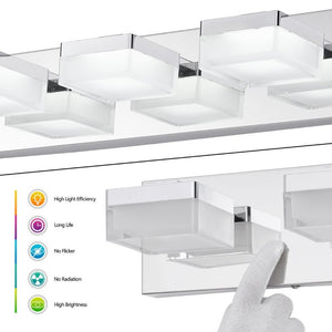 English Elm Modern Chrome 4 Head LED Vanity Bar Light Sleek Bathroom Wall Fixture for Mirrors W1340P328819