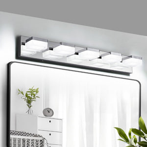 English Elm Bathroom 5 Light LED Vanity Bar Fixture Matte Steel Acrylic Shade Modern Linear Chrome W1340P328820