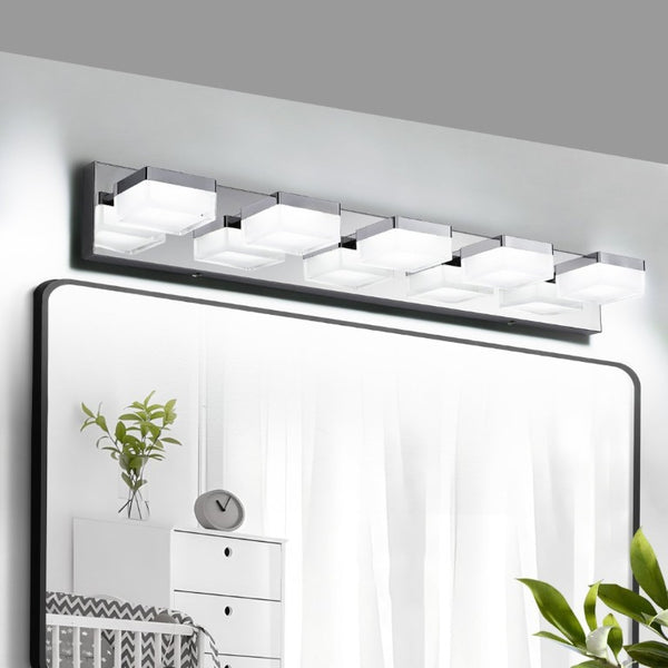 English Elm Bathroom 5 Light LED Vanity Bar Fixture Matte Steel Acrylic Shade Modern Linear Chrome W1340P328820