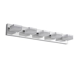 English Elm Bathroom 5 Light LED Vanity Bar Fixture Matte Steel Acrylic Shade Modern Linear Chrome W1340P328820