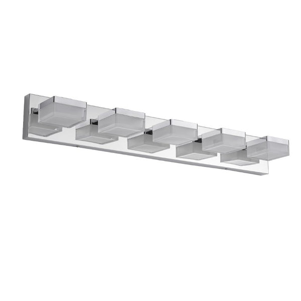 English Elm Bathroom 5 Light LED Vanity Bar Fixture Matte Steel Acrylic Shade Modern Linear Chrome W1340P328820