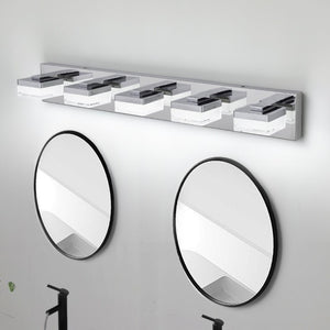 English Elm Bathroom 5 Light LED Vanity Bar Fixture Matte Steel Acrylic Shade Modern Linear Chrome W1340P328820