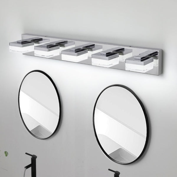 English Elm Bathroom 5 Light LED Vanity Bar Fixture Matte Steel Acrylic Shade Modern Linear Chrome W1340P328820