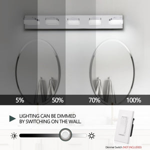 English Elm Bathroom 5 Light LED Vanity Bar Fixture Matte Steel Acrylic Shade Modern Linear Chrome W1340P328820