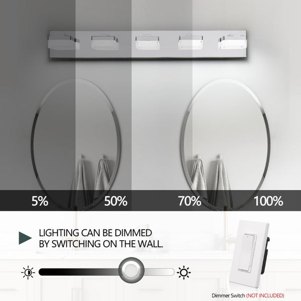 English Elm Bathroom 5 Light LED Vanity Bar Fixture Matte Steel Acrylic Shade Modern Linear Chrome W1340P328820