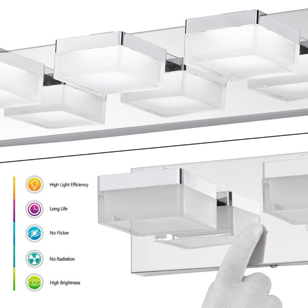 English Elm Bathroom 5 Light LED Vanity Bar Fixture Matte Steel Acrylic Shade Modern Linear Chrome W1340P328820