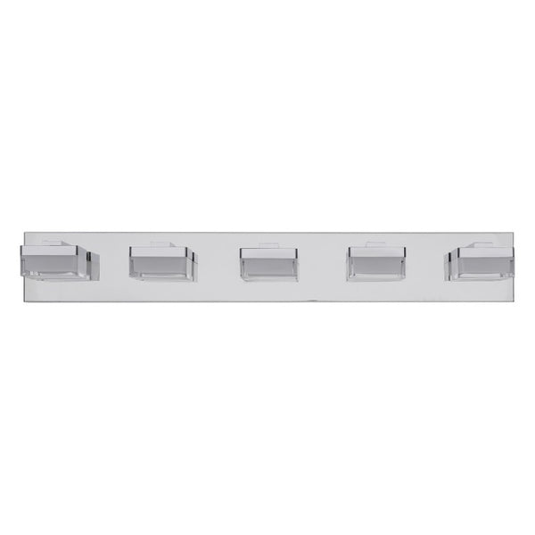 English Elm Bathroom 5 Light LED Vanity Bar Fixture Matte Steel Acrylic Shade Modern Linear Chrome W1340P328820