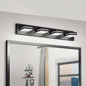 English Elm Modern Matte Black 4 Head LED Vanity Light Bar for Bathroom Mirror Shadow Free Glow W1340P328822