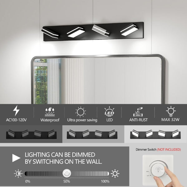 English Elm Modern Matte Black 4 Head LED Vanity Light Bar for Bathroom Mirror Shadow Free Glow W1340P328822