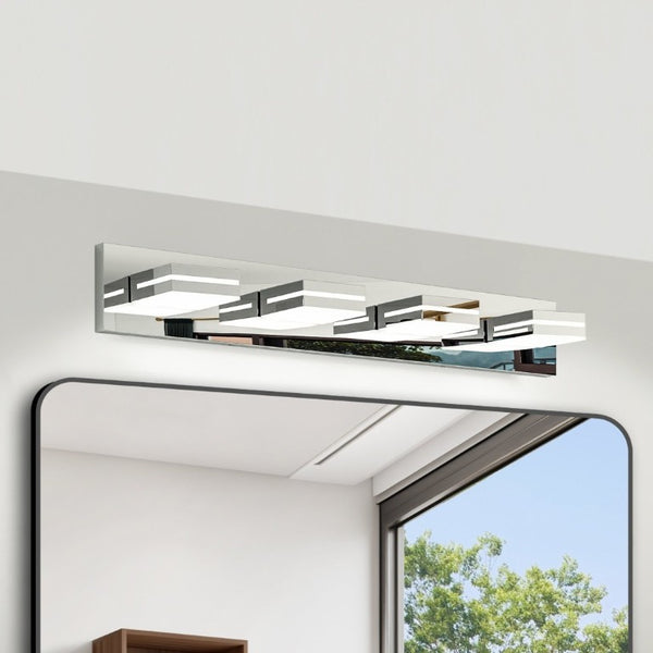 English Elm Modern Chrome Four Head LED Vanity Bar Light for Bathroom Mirror and Makeup Areas W1340P328824