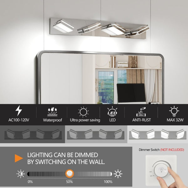 English Elm Modern Chrome Four Head LED Vanity Bar Light for Bathroom Mirror and Makeup Areas W1340P328824