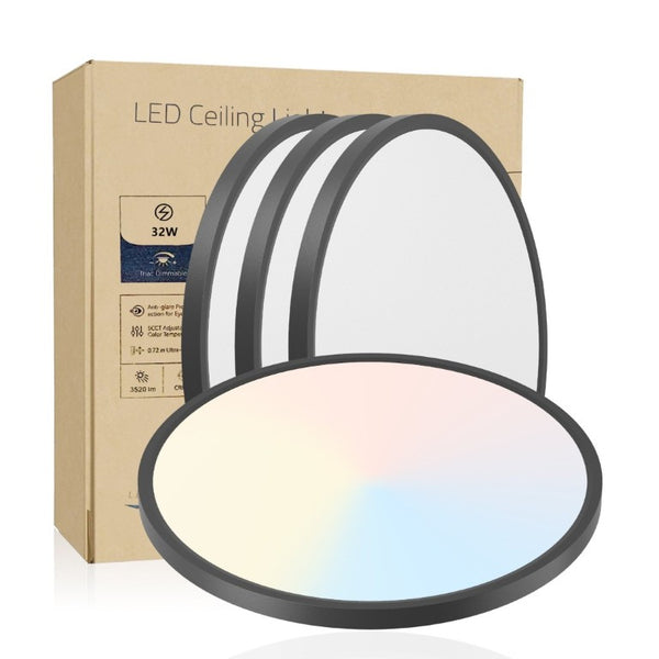 English Elm 4Pack Matte Black Dimmable LED Flush Mount Ceiling Lights 32W 3520Lm 5 Tone W1340P332599