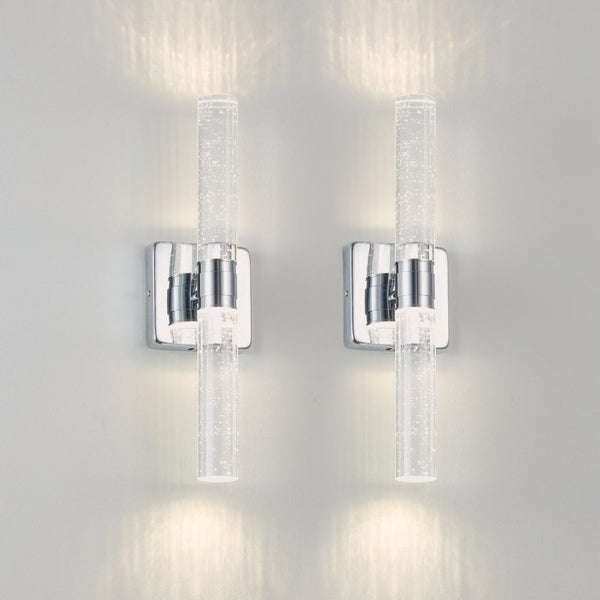 English Elm Same Chrome Dual Light Sconce with Bubble Crystal Tubes for Bathroom or Hallway Walls W1340P339584