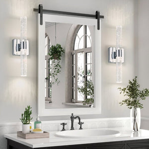 English Elm Same Chrome Dual Light Sconce with Bubble Crystal Tubes for Bathroom or Hallway Walls W1340P339584