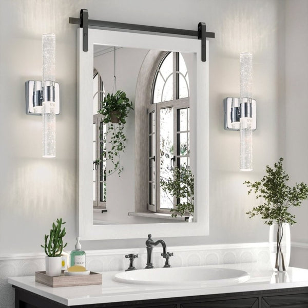 English Elm Same Chrome Dual Light Sconce with Bubble Crystal Tubes for Bathroom or Hallway Walls W1340P339584