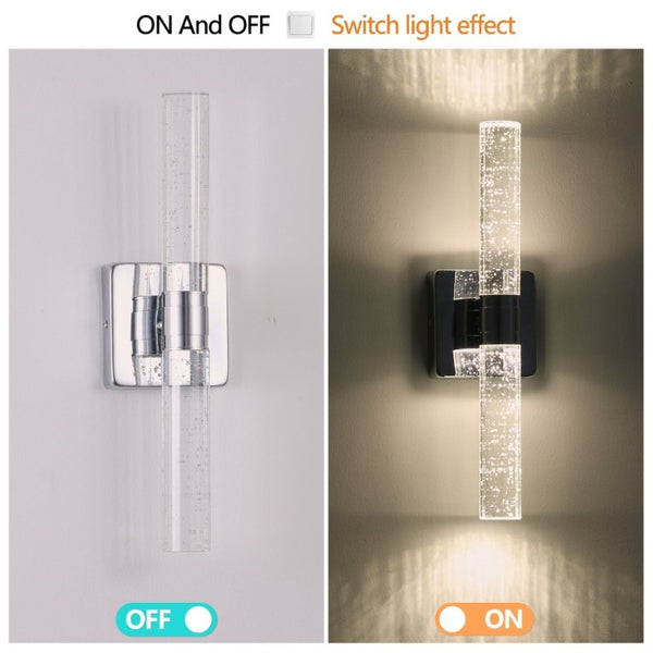 English Elm Same Chrome Dual Light Sconce with Bubble Crystal Tubes for Bathroom or Hallway Walls W1340P339584