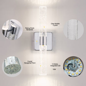 English Elm Same Chrome Dual Light Sconce with Bubble Crystal Tubes for Bathroom or Hallway Walls W1340P339584